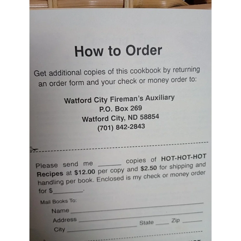 Vtg Watford City Fire Department Hot Hot Hot‎ Recipes Cookbook North Dakota 2001
